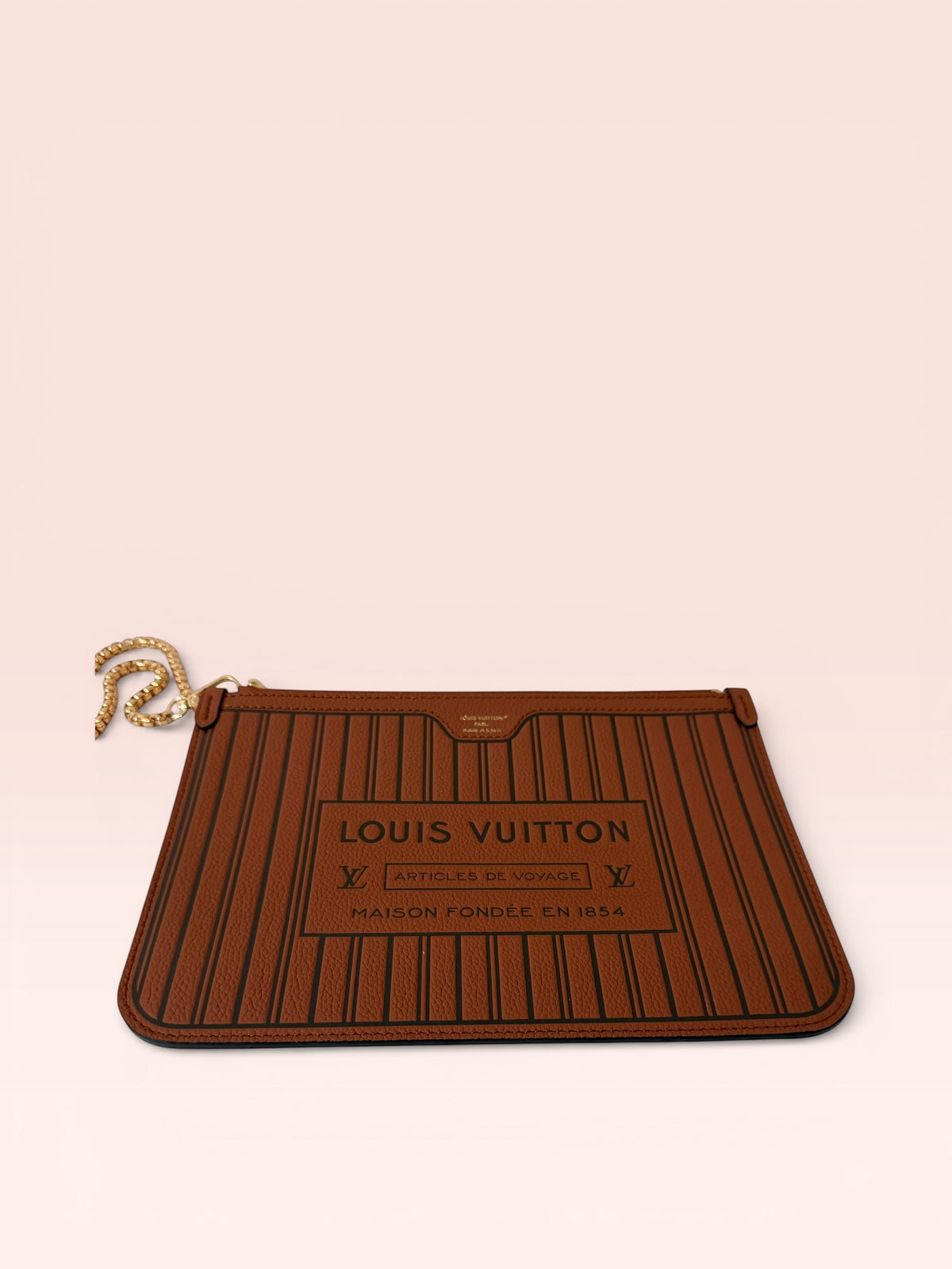 Louis Vuitton Grained Calfskin Leather Neverfull Inside Out MM Pouch (Cognac)