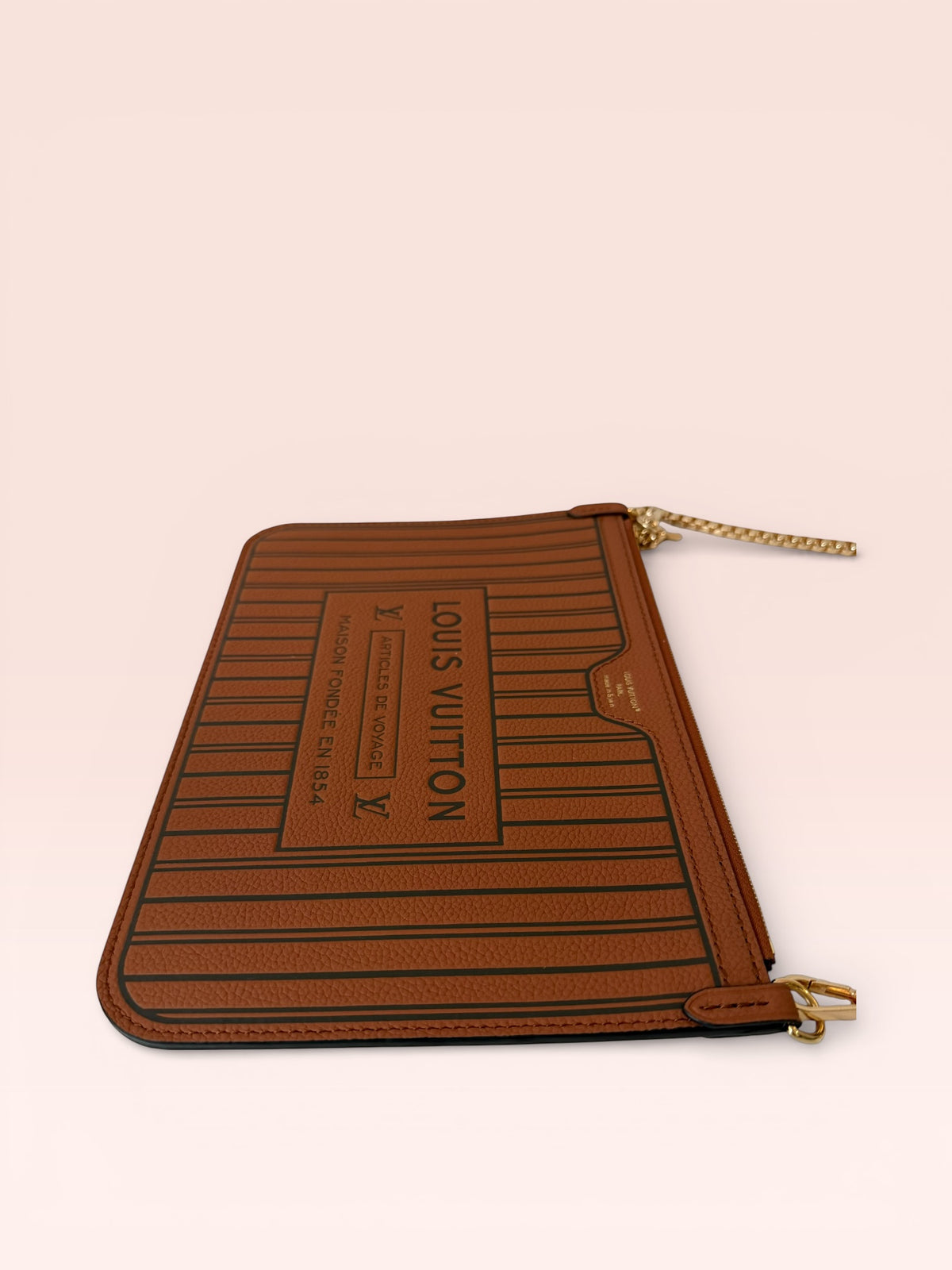 Louis Vuitton Grained Calfskin Leather Neverfull Inside Out MM Pouch (Cognac)