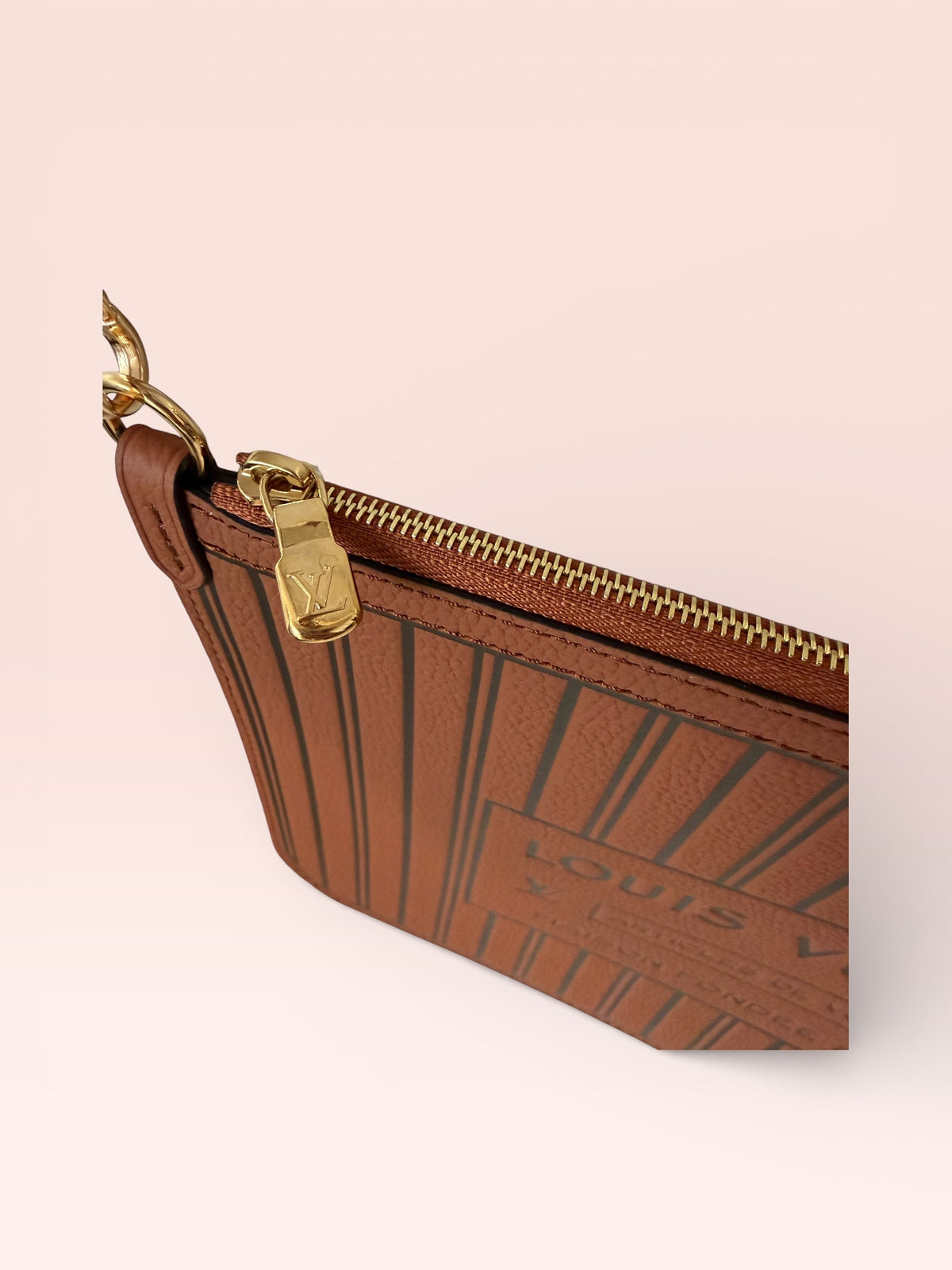 Louis Vuitton Grained Calfskin Leather Neverfull Inside Out MM Pouch (Cognac)