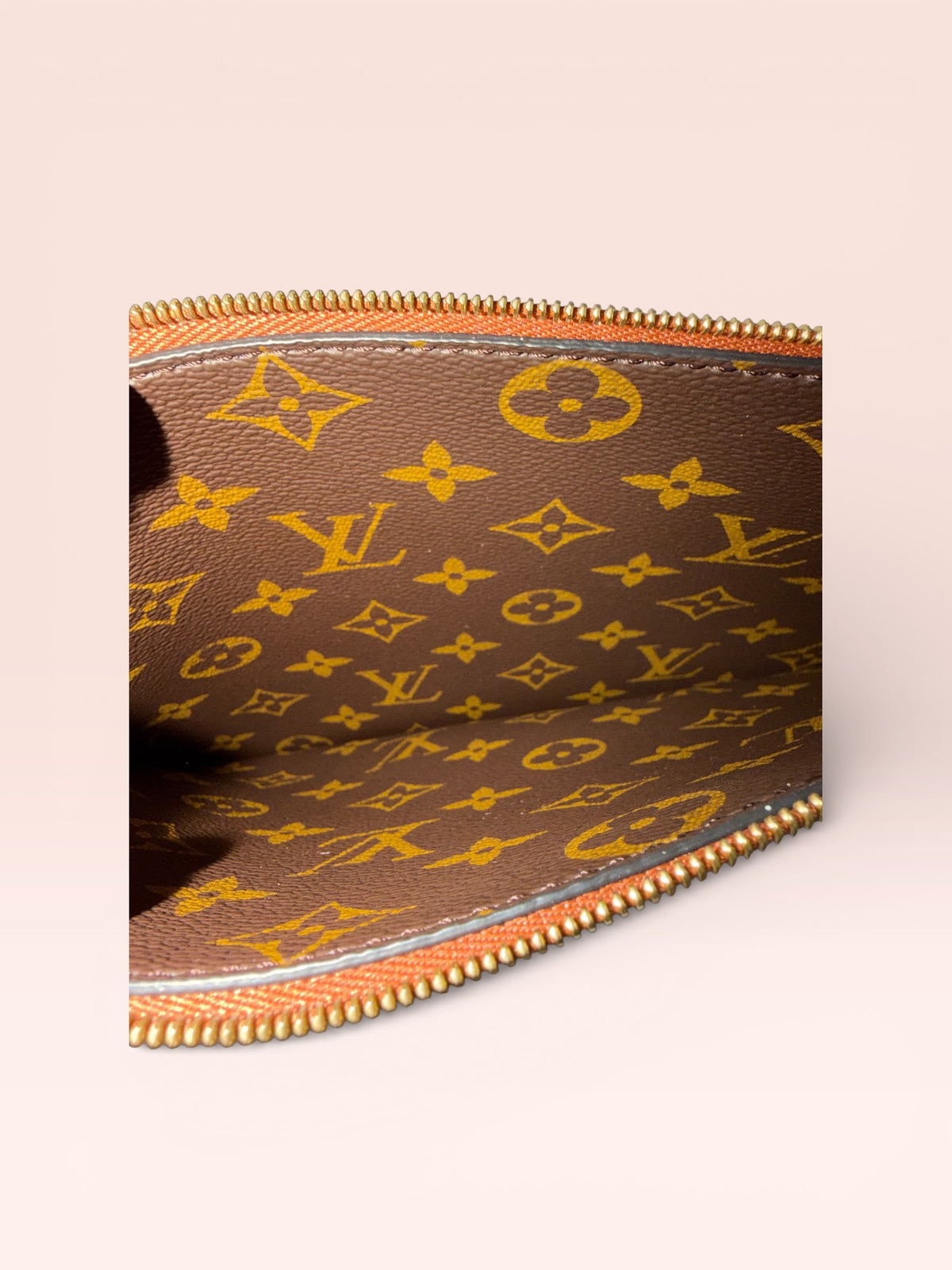 Louis Vuitton Grained Calfskin Leather Neverfull Inside Out MM Pouch (Cognac)