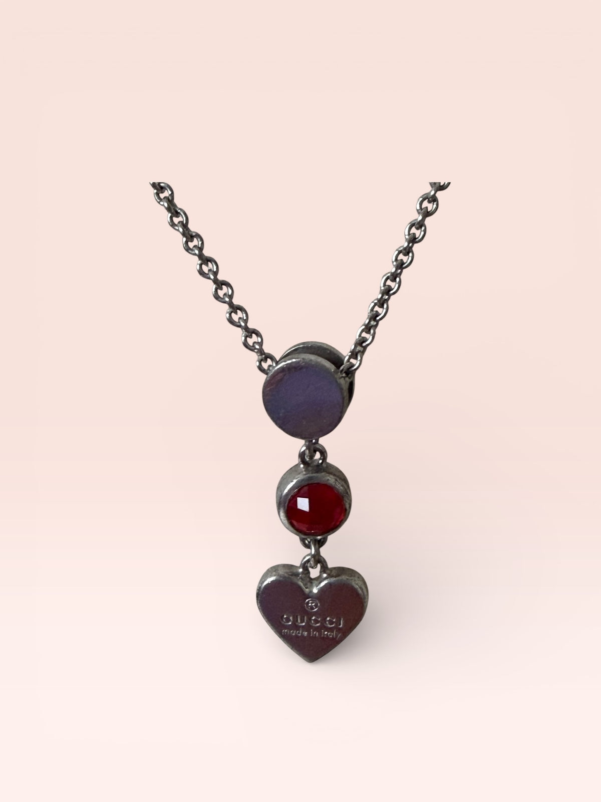 Gucci Sterling Silver Heart Charm Necklace W/ Box and Dustbag