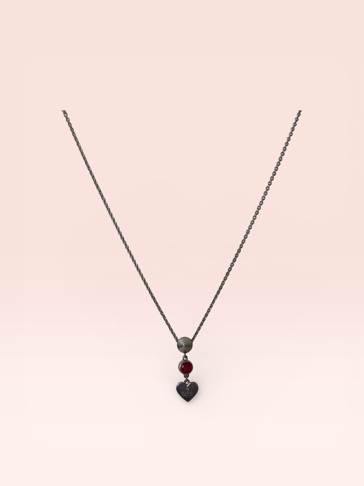 Gucci Sterling Silver Heart Charm Necklace W/ Box and Dustbag