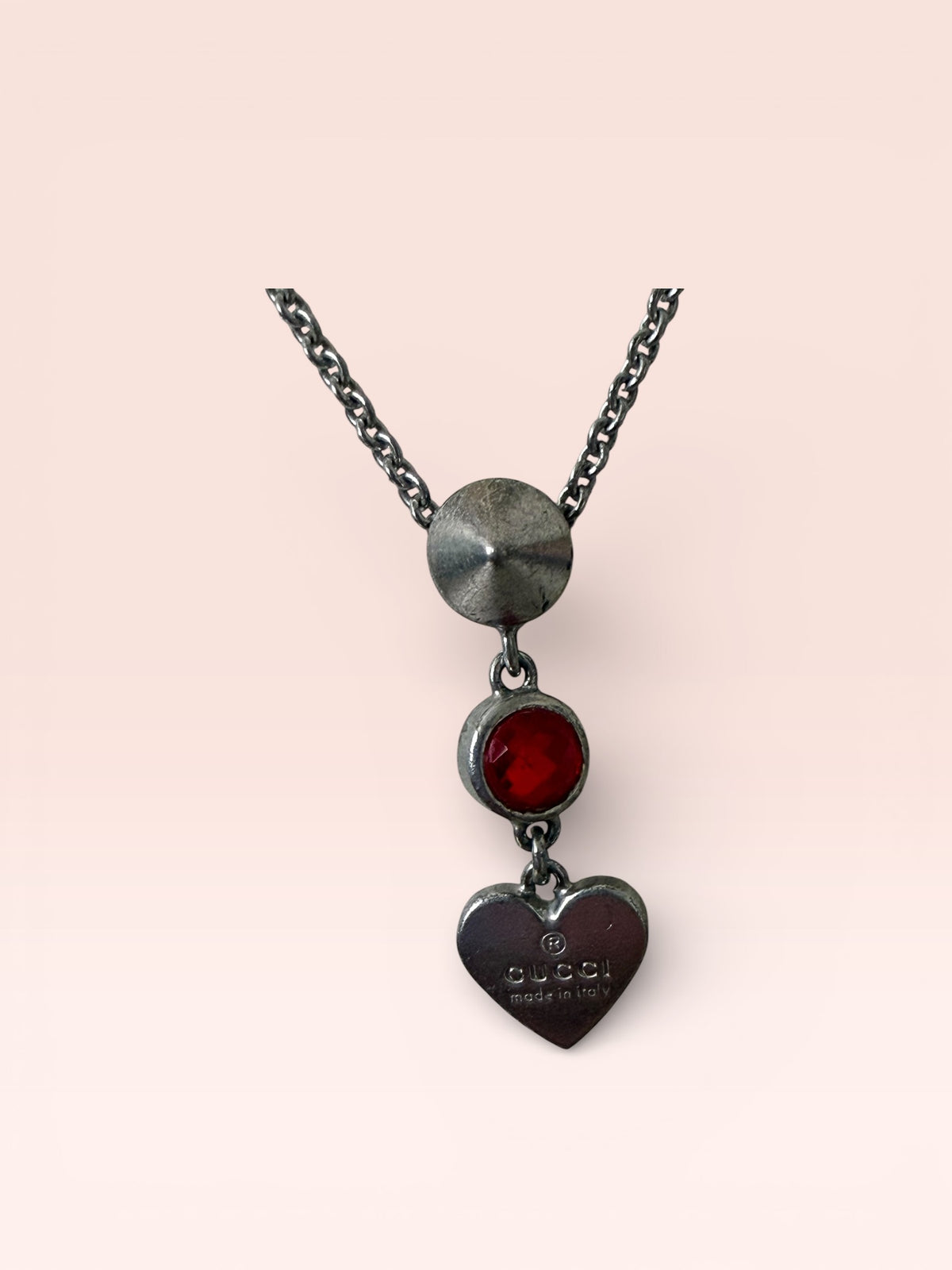 Gucci Sterling Silver Heart Charm Necklace W/ Box and Dustbag