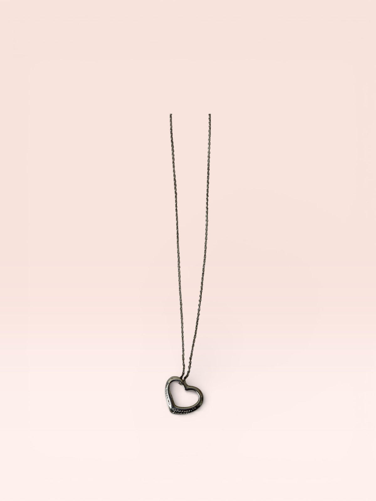 Tiffany & Co. Sterling Silver Elsa Peretti Medium Open Heart Necklace 6 w/Box