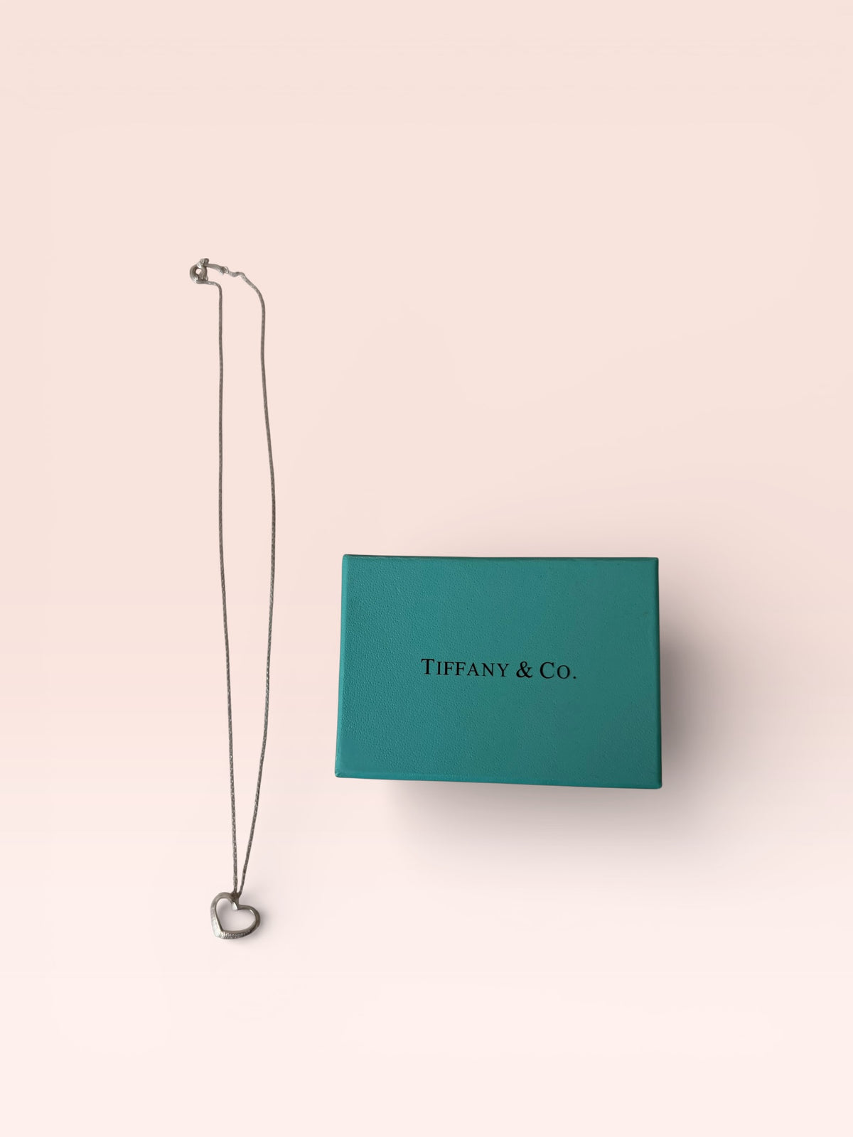 Tiffany & Co. Sterling Silver Elsa Peretti Medium Open Heart Necklace 6 w/Box