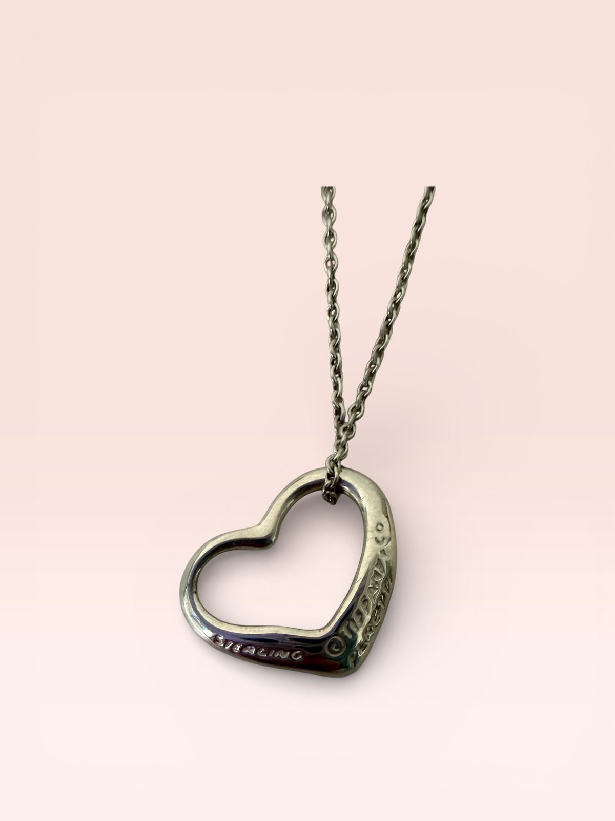 Tiffany & Co. Sterling Silver Elsa Peretti Medium Open Heart Necklace 6 w/Box