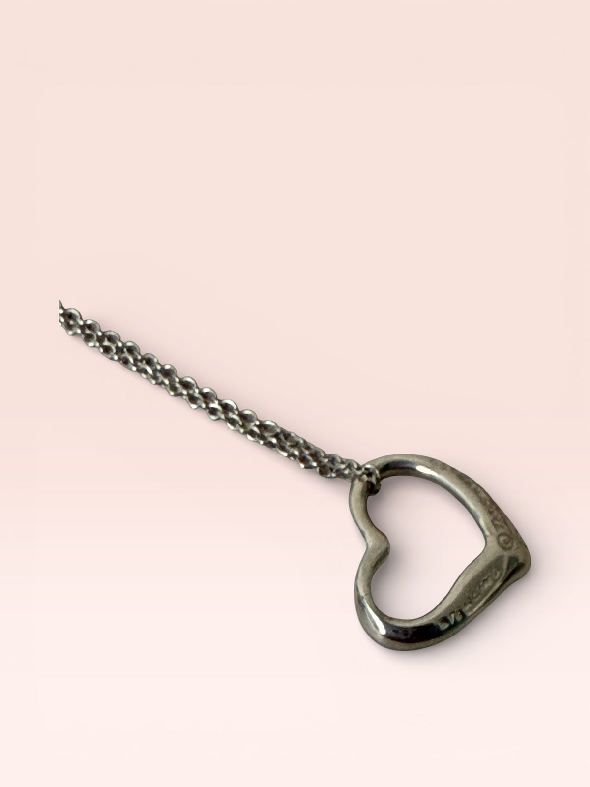 Tiffany & Co. Sterling Silver Elsa Peretti Medium Open Heart Necklace 6 w/Box
