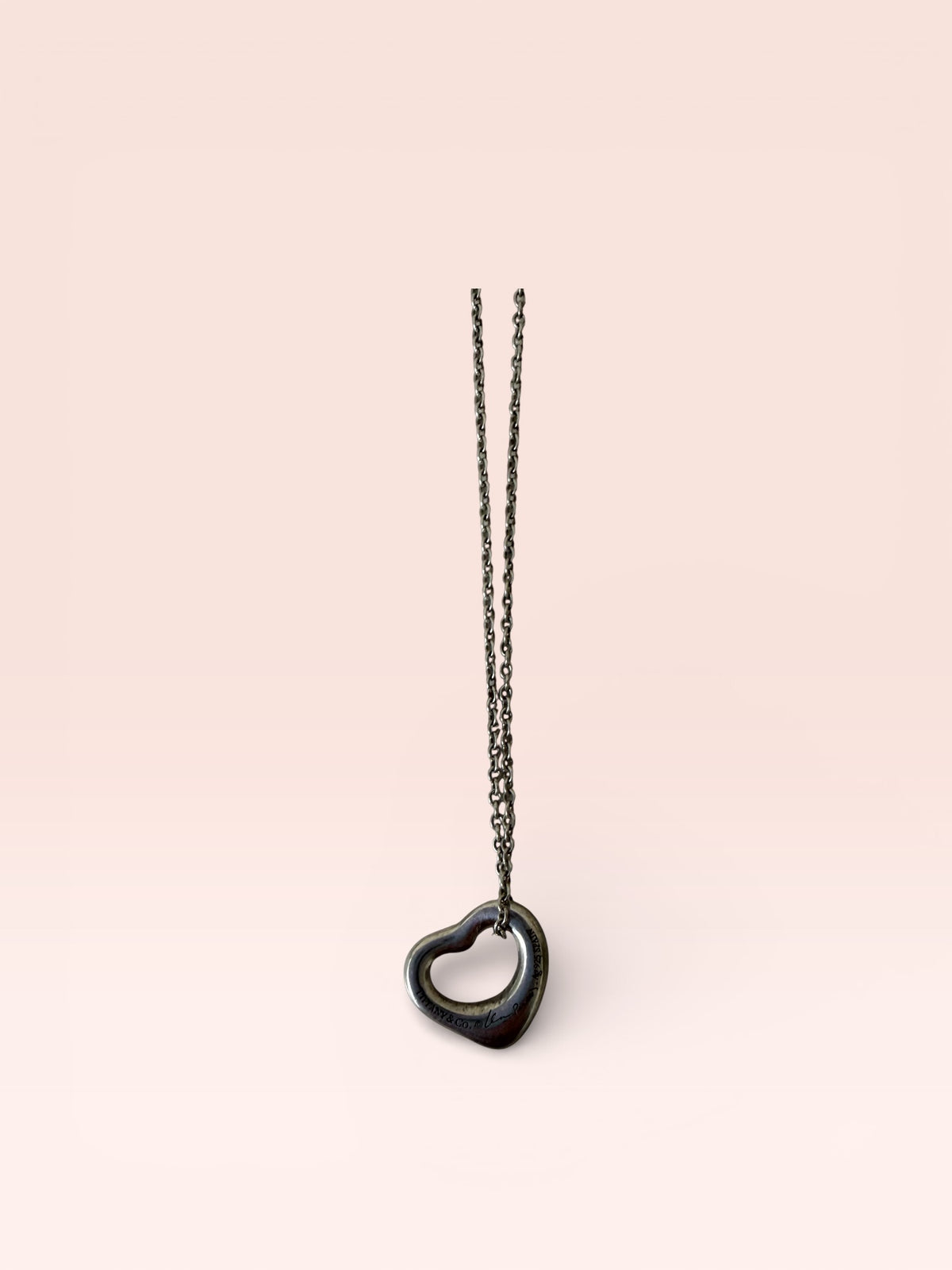 Tiffany & Co. Sterling Silver Elsa Peretti Open Heart Necklace 2 w/ DB Small