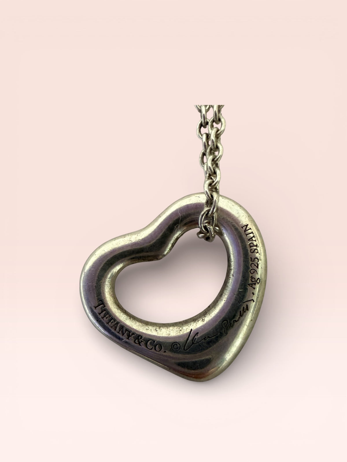 Tiffany & Co. Sterling Silver Elsa Peretti Open Heart Necklace 2 w/ DB Small