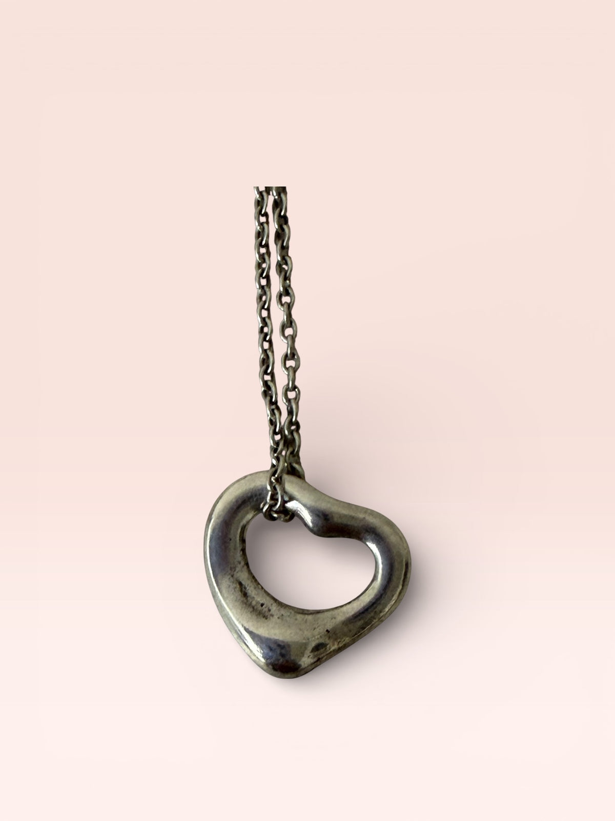 Tiffany & Co. Sterling Silver Elsa Peretti Open Heart Necklace 2 w/ DB Small