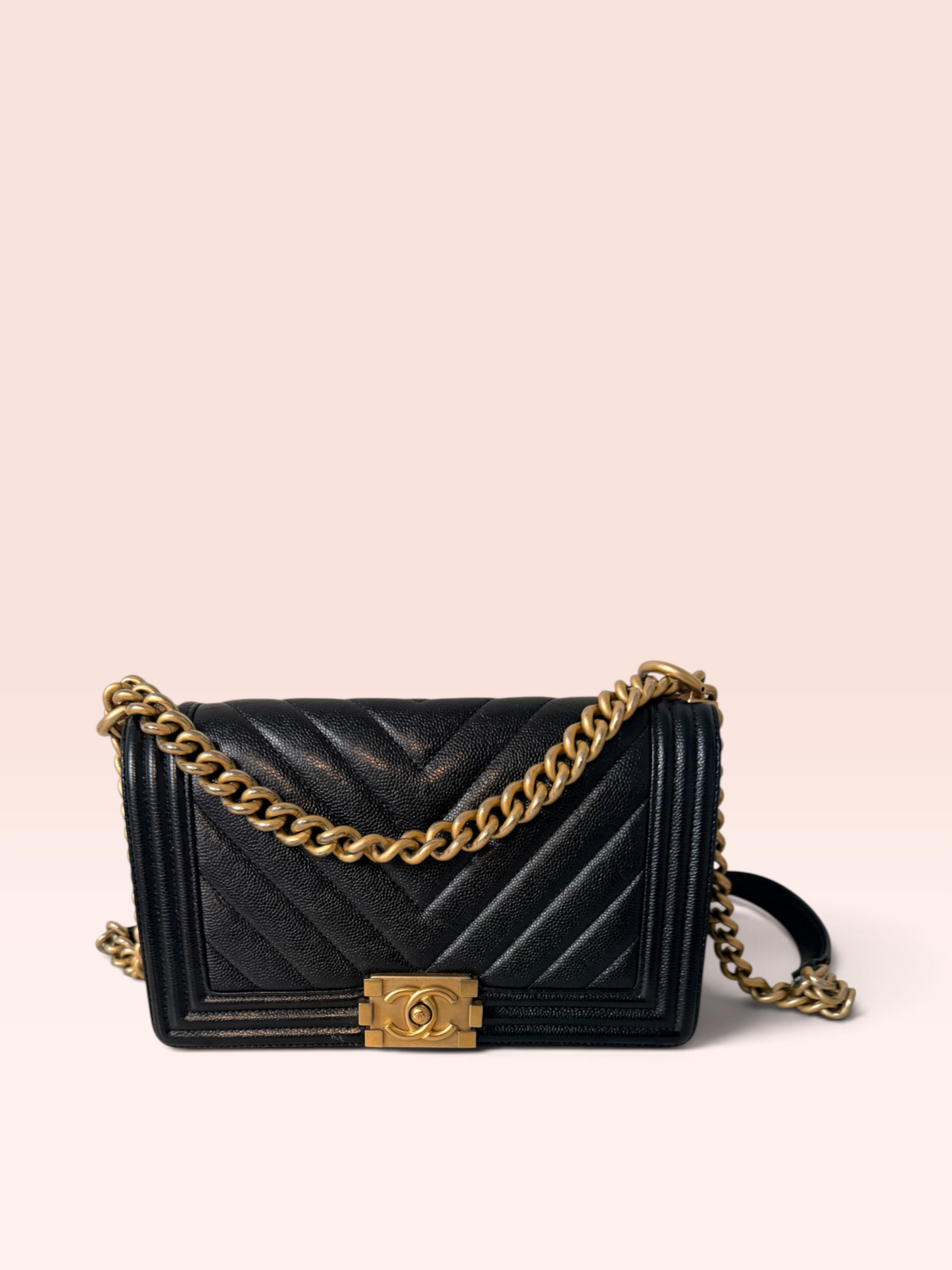 Chanel Caviar Leather Chevron Old Medium Boy Bag 24 series 2017-2018