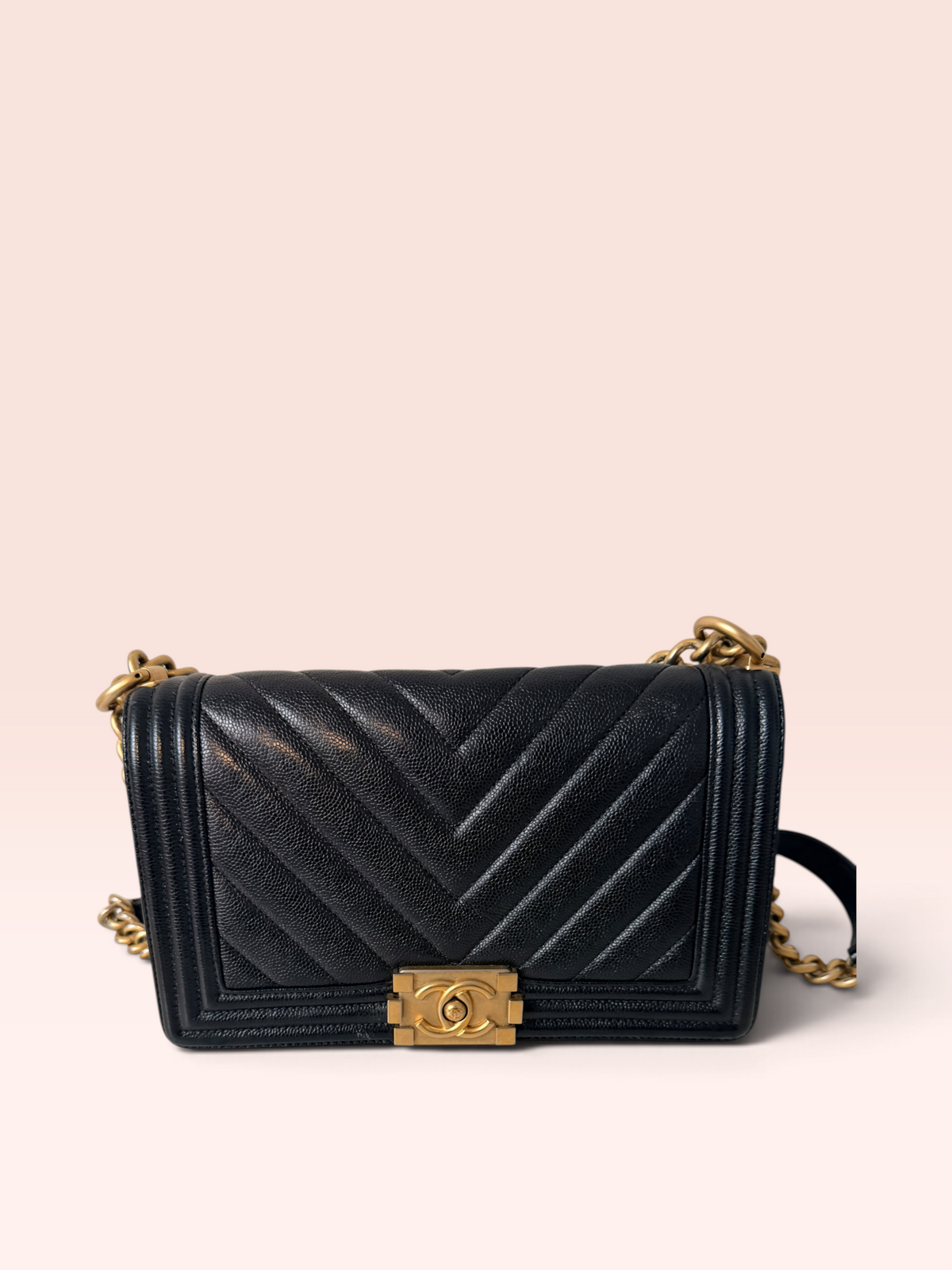 Chanel Caviar Leather Chevron Old Medium Boy Bag 24 series 2017-2018