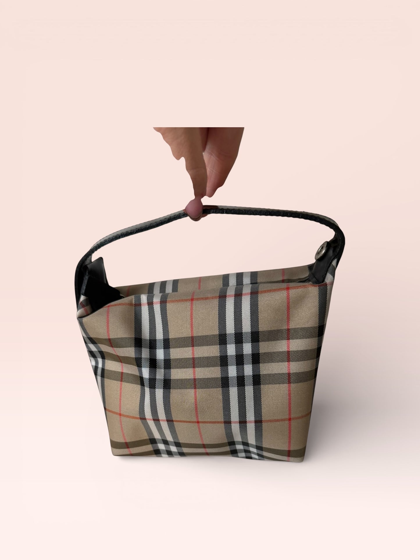 Burberry Canvas Vintage Nova Check Nylon Leather Mini Handle Bag