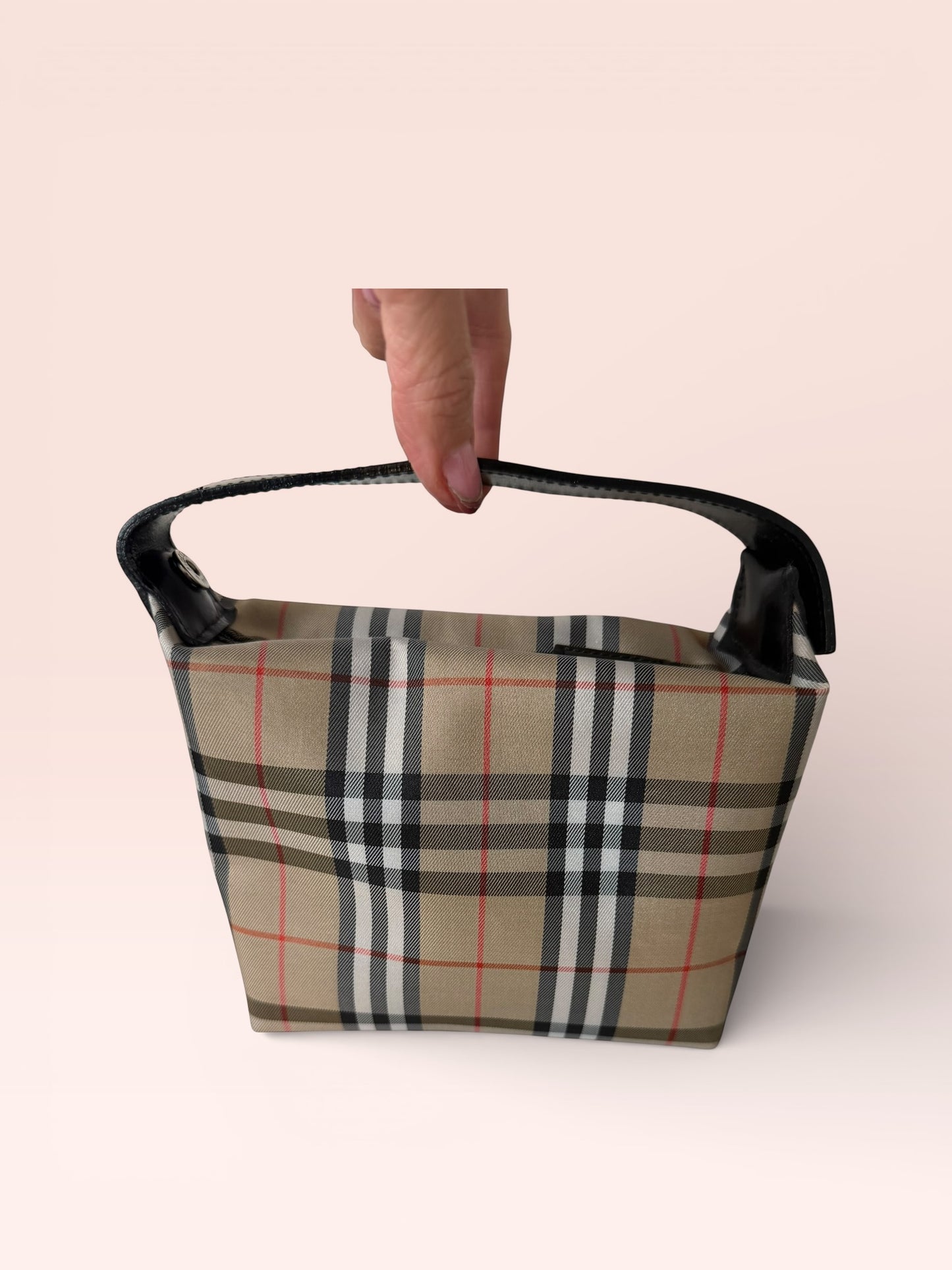 Burberry Canvas Vintage Nova Check Nylon Leather Mini Handle Bag