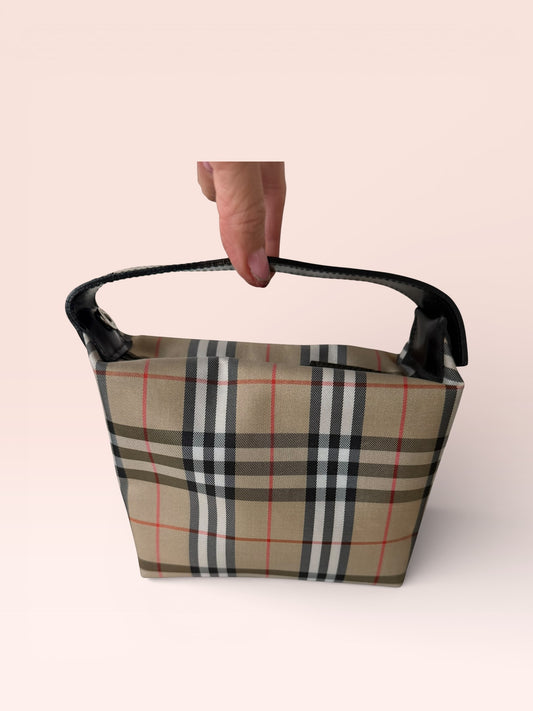 Burberry Canvas Vintage Nova Check Nylon Leather Mini Handle Bag