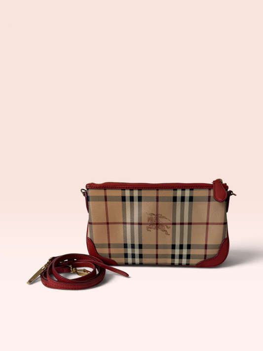 Burberry Coated Canvas Haymarket Check Peyton Crossbody Bag