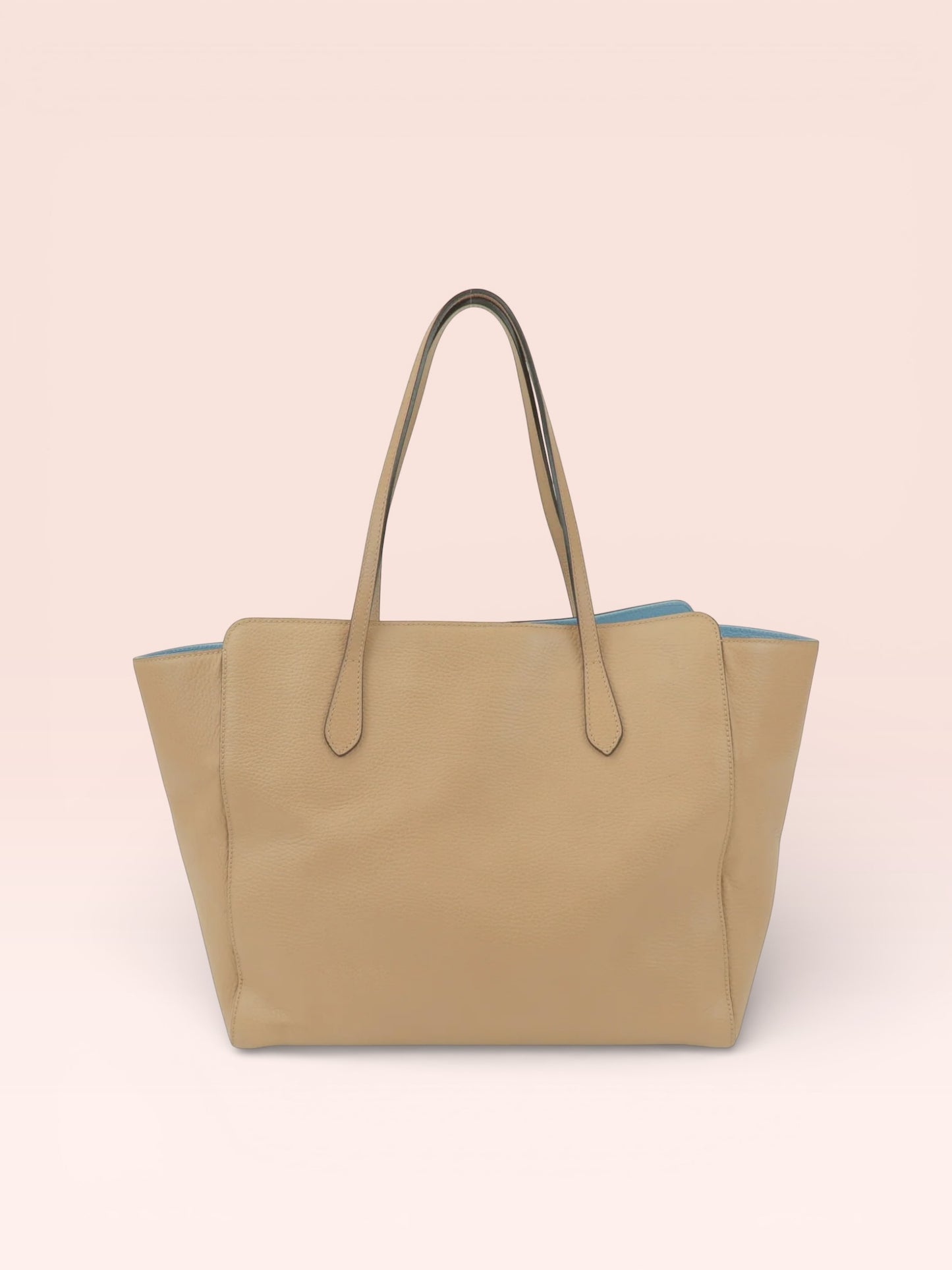 Gucci Leather Swing Tote Bag (Beige/Blue)