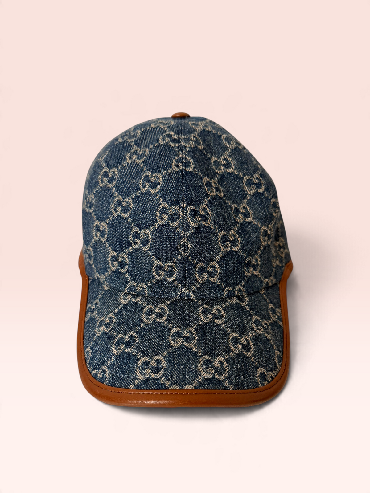 Gucci GG Denim Baseball Hat with Leather Trim w/ Dustbag Size Large 59cm