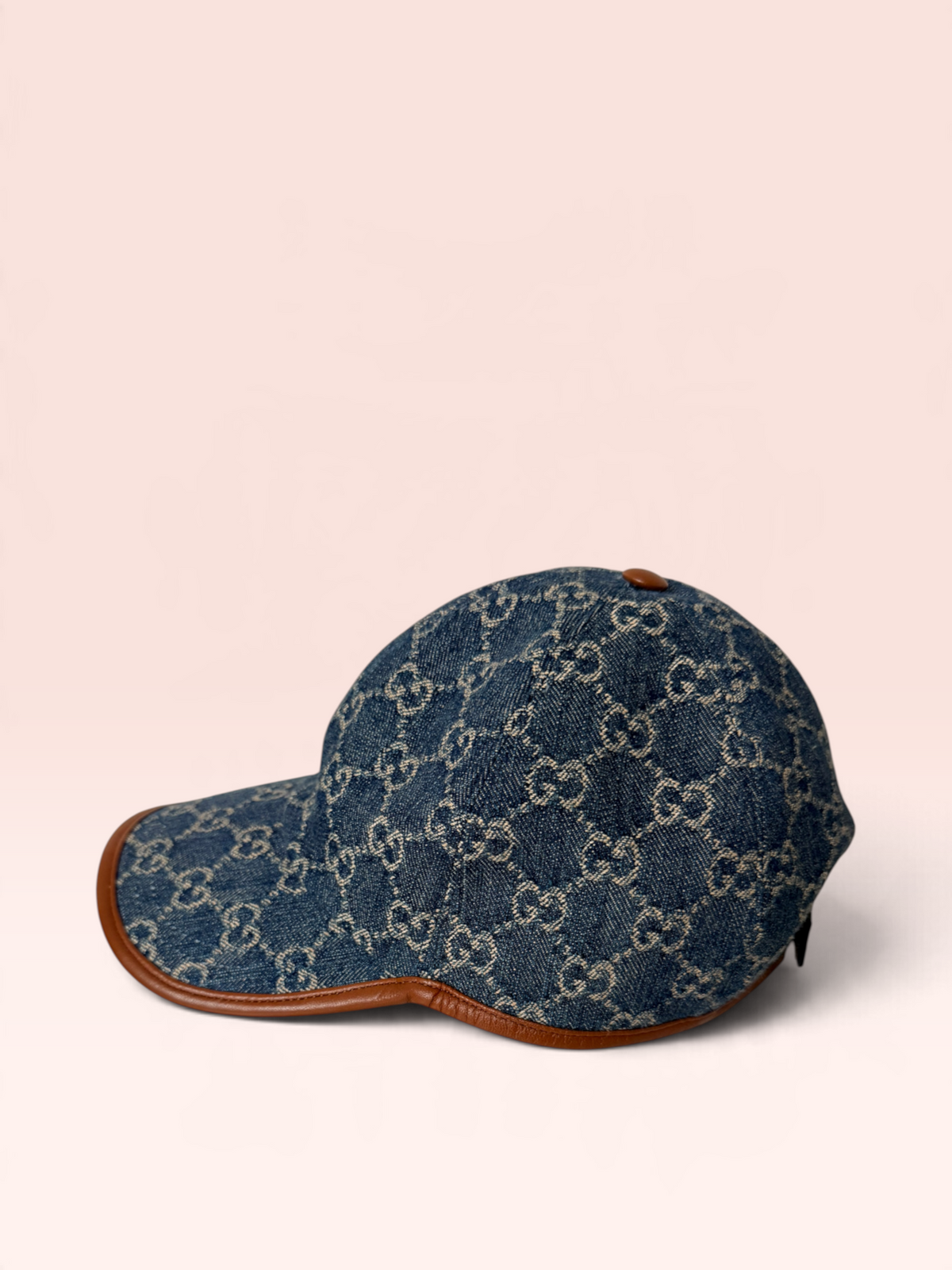 Gucci GG Denim Baseball Hat with Leather Trim w/ Dustbag Size Large 59cm