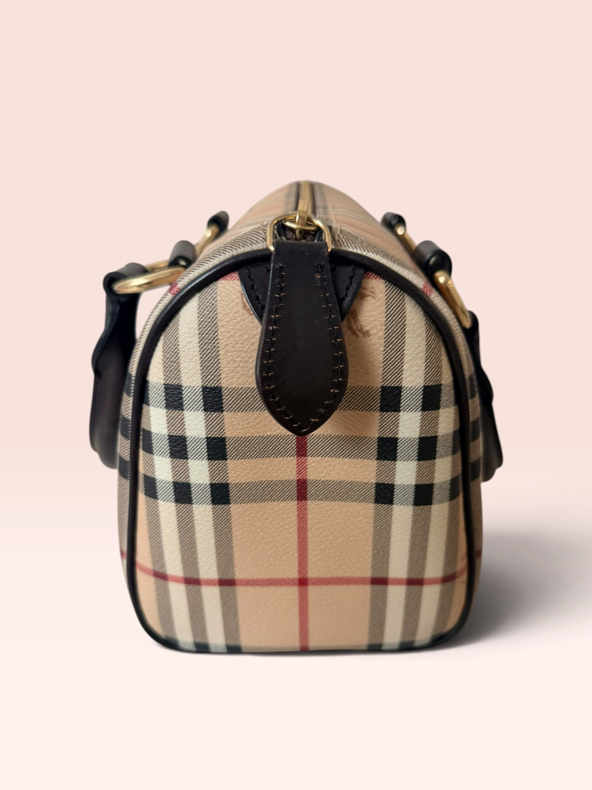 Burberry Haymarket Check Small Chester Bowling Bag Chocolate