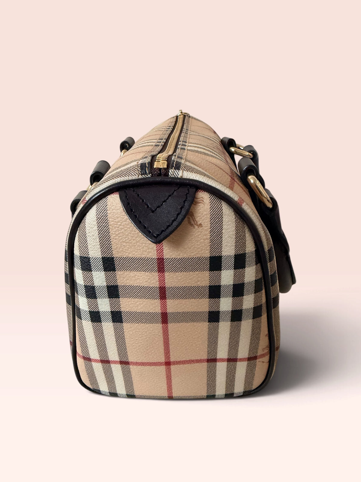 Burberry Haymarket Check Small Chester Bowling Bag Chocolate