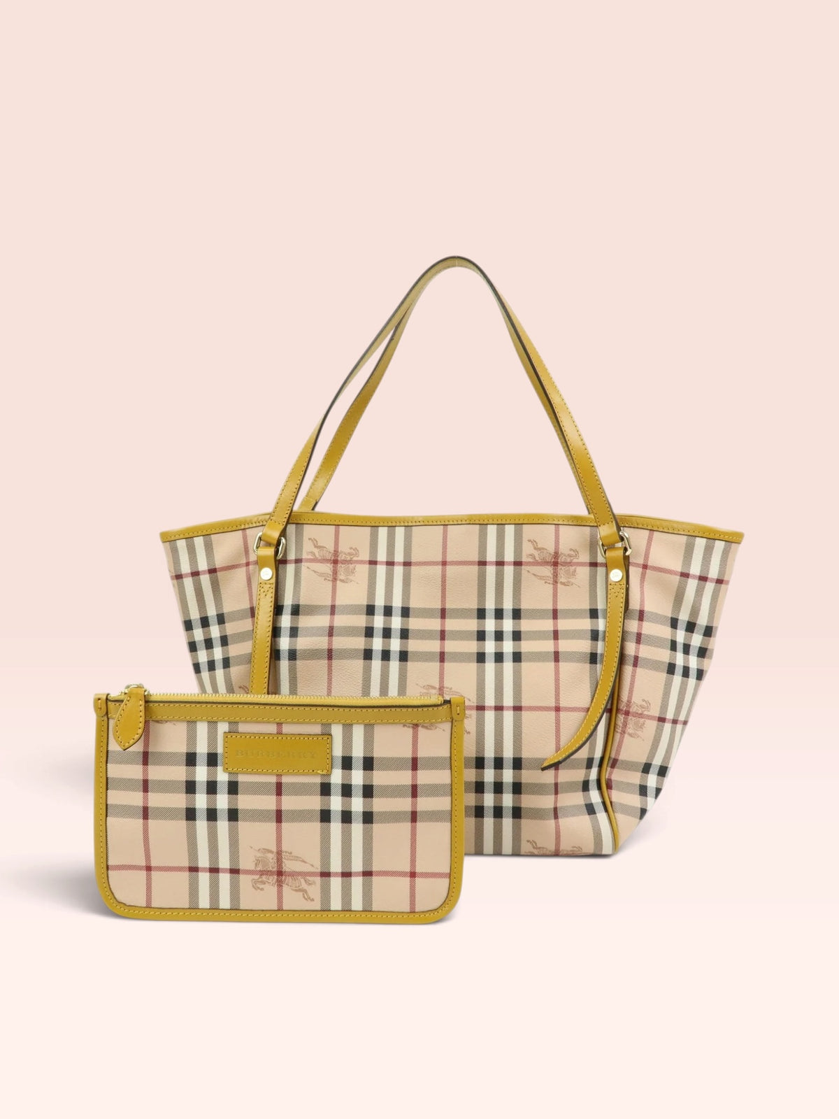 Burberry Canvas Haymarket Check Tote with Pouch