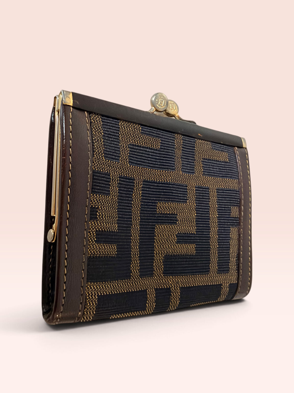 Fendi Vintage Zucca Canvas Kiss Lock Coin Purse