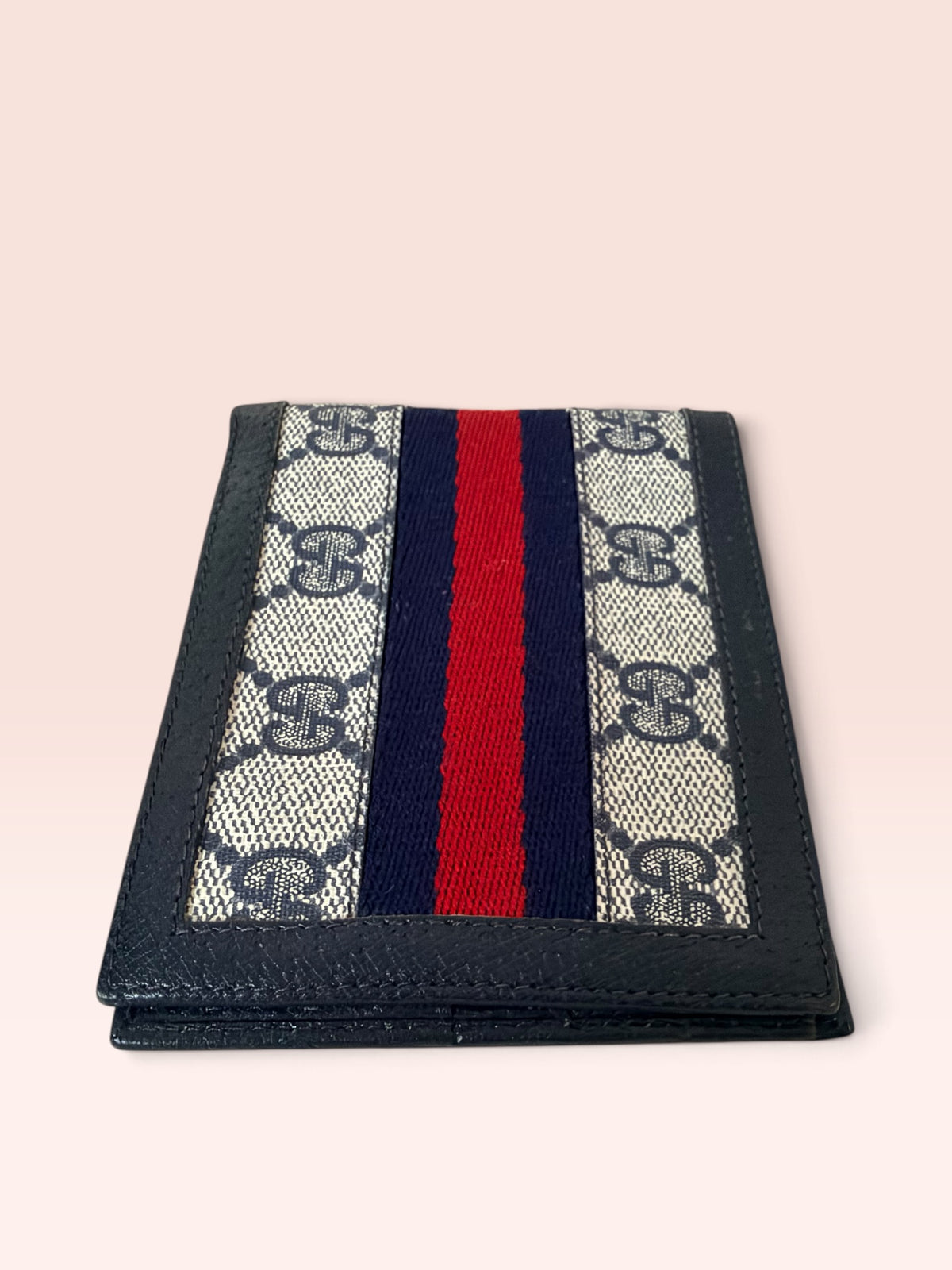 Gucci GG Sherry Line Coated Canvas Vintage Bi-fold Wallet (Navy)