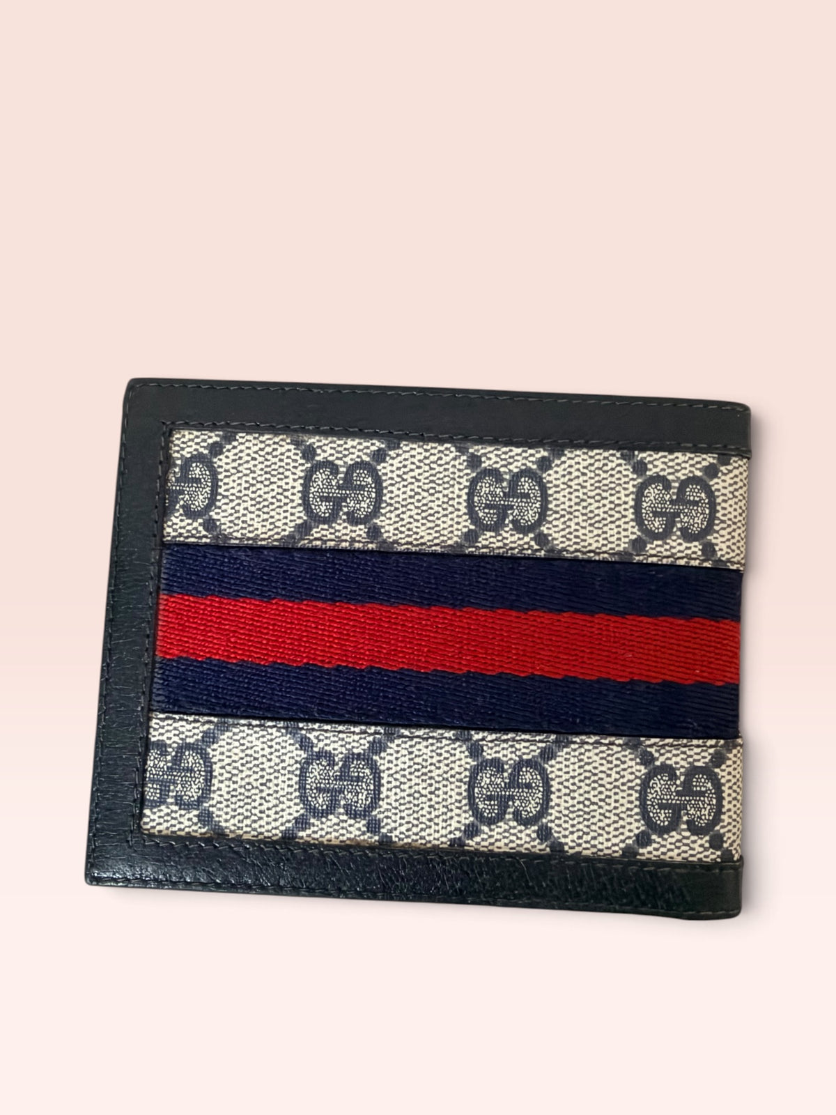 Gucci GG Sherry Line Coated Canvas Vintage Bi-fold Wallet (Navy)