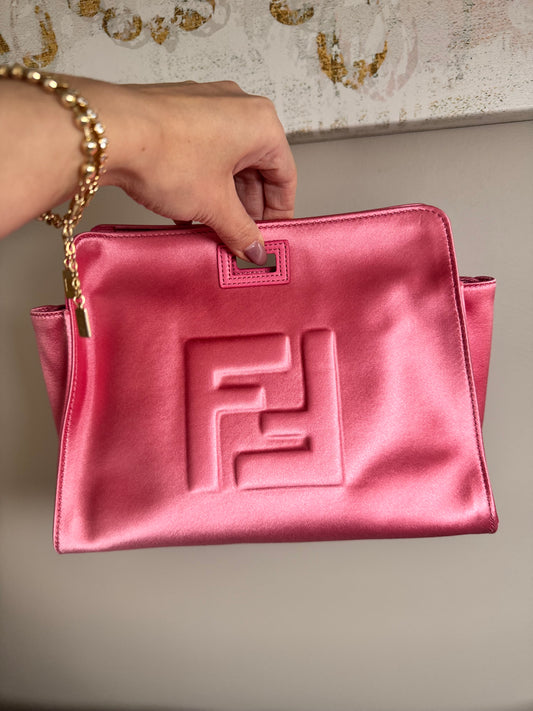 Fendi Peekaboo Small Defender Satin Clutch (Pink)