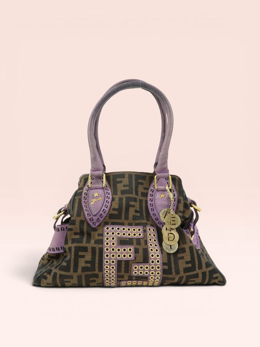 Fendi FF Canvas Etinico Canvas Handbag (Purple)