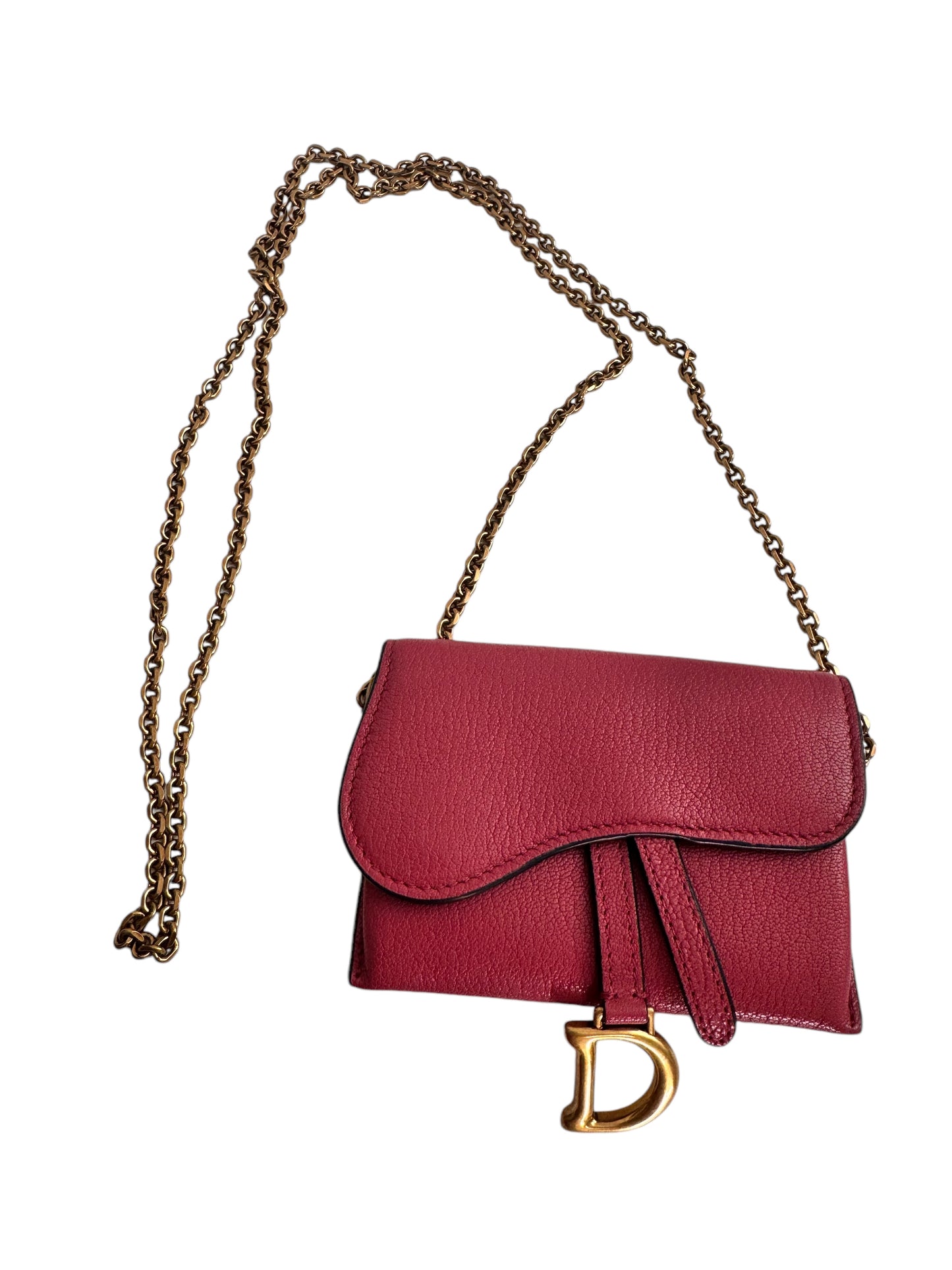 Christian Dior Saddle Nano Wallet/Pouch on a Chain Pink Leather