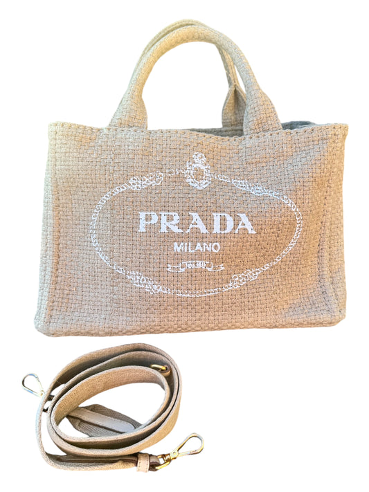 Prada Canapa Raffia Tote Bag with Strap