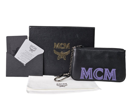 MCM Napa Leather Logo Embossed Zip Pouch
