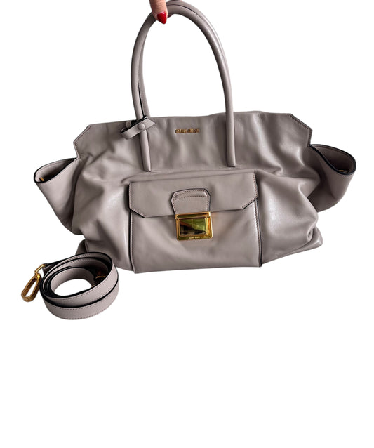 Miu Miu Vitello Soft Leather Tote (Beige)