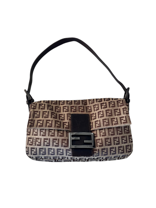 Fendi Zucchino Baguette Shoulder Bag in Brown Canvas