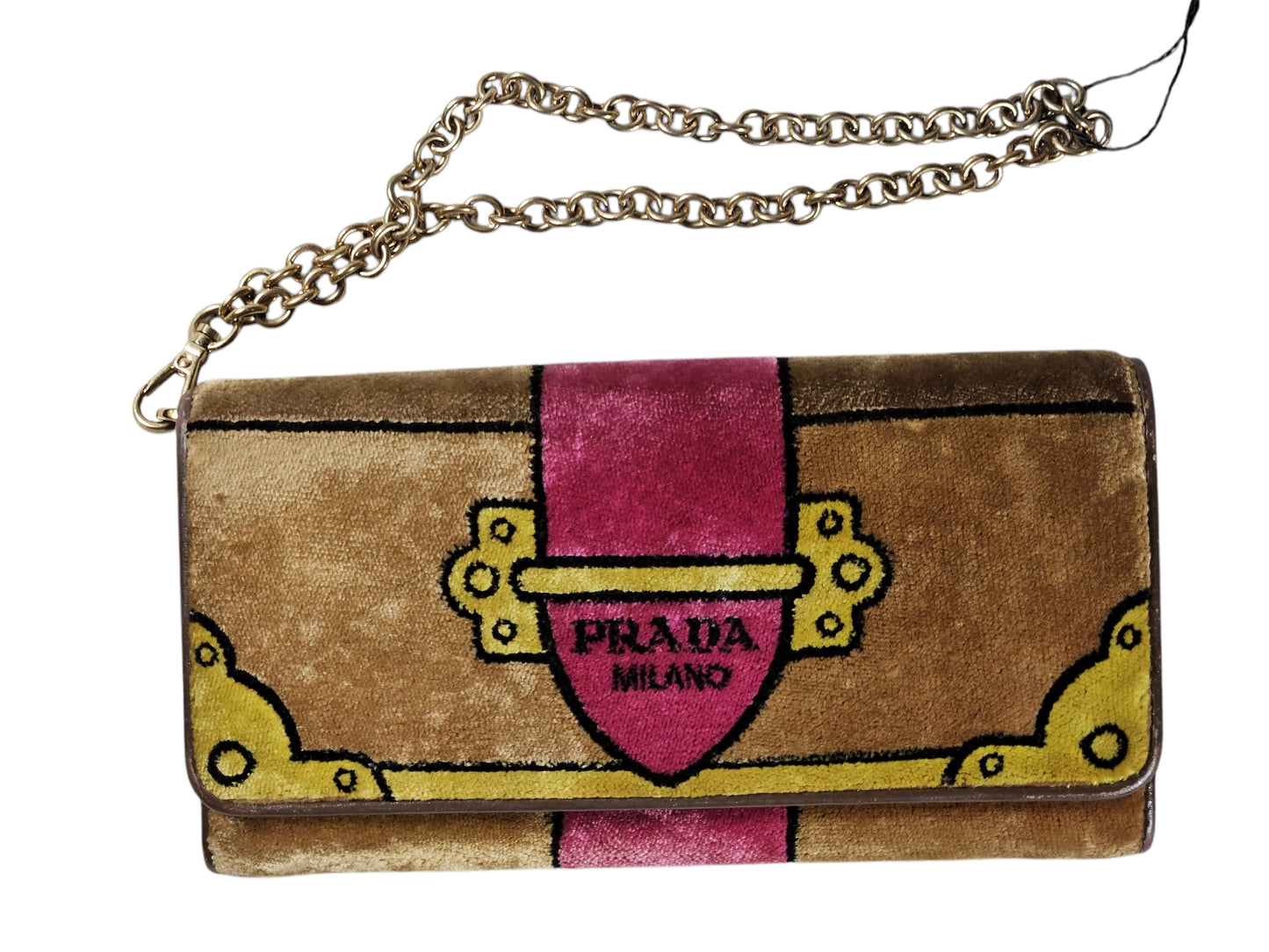 Prada Cahier Printed Velvet Flap Wallet On Chain