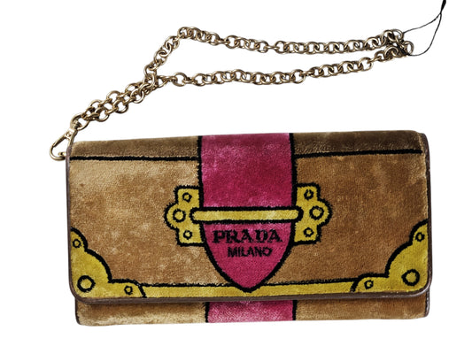 Prada Cahier Printed Velvet Flap Wallet On Chain