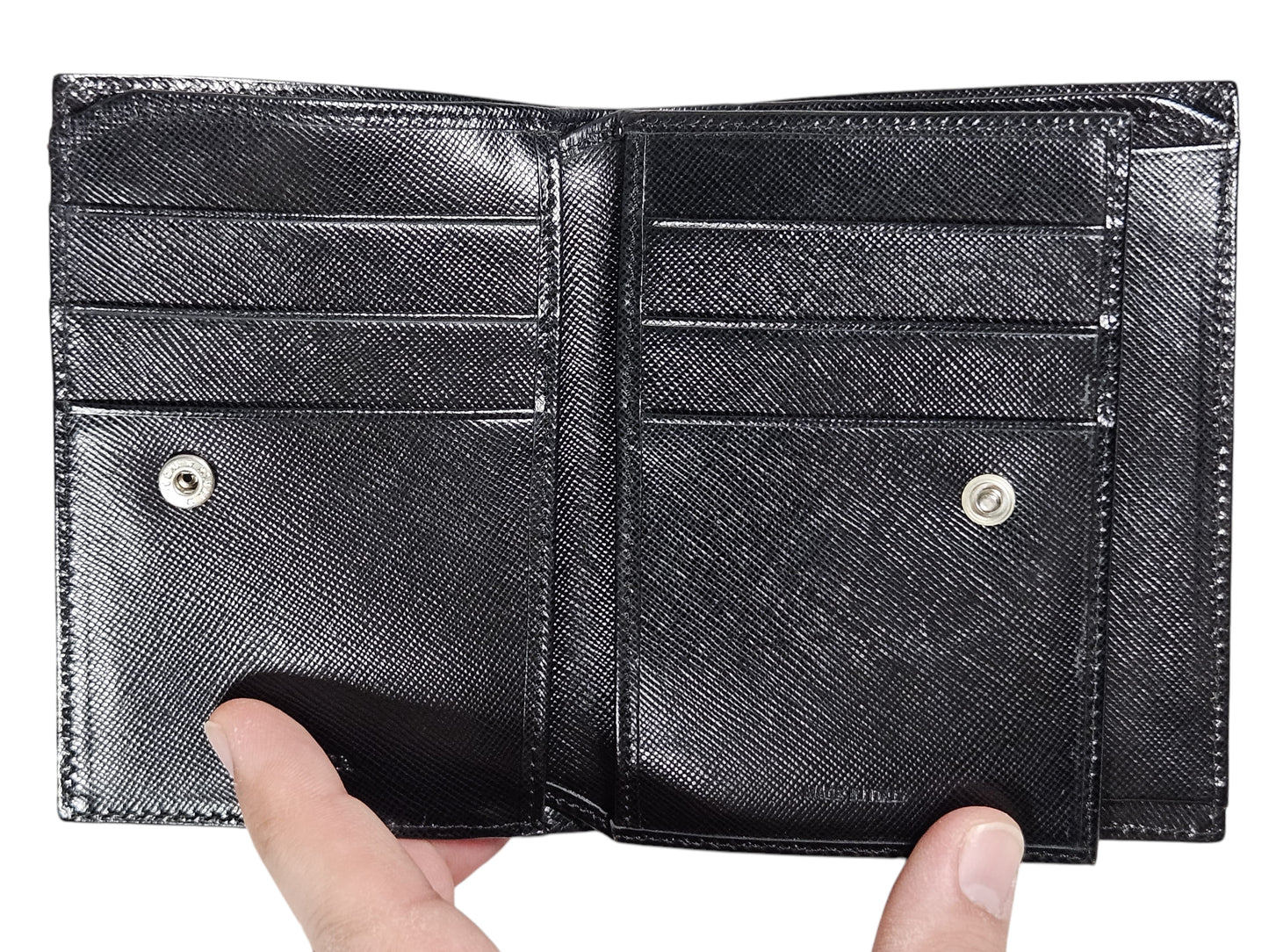 Prada Triangle Nylon/Saffiano Leather Wallet (Black) 0002
