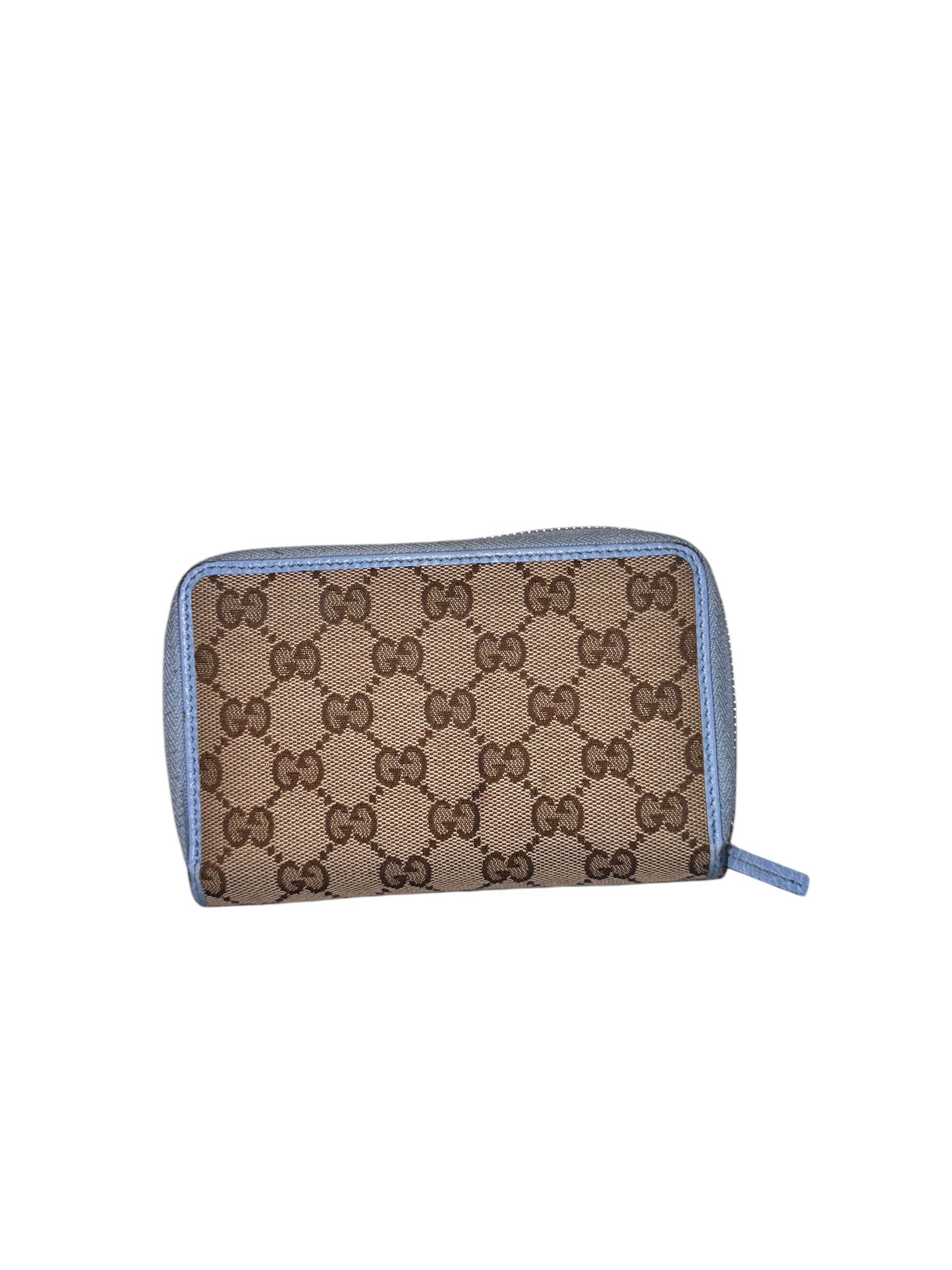 Gucci Monogram Dollar Calfskin Zip Around Compact Wallet in Beige Ebony Mineral Blue