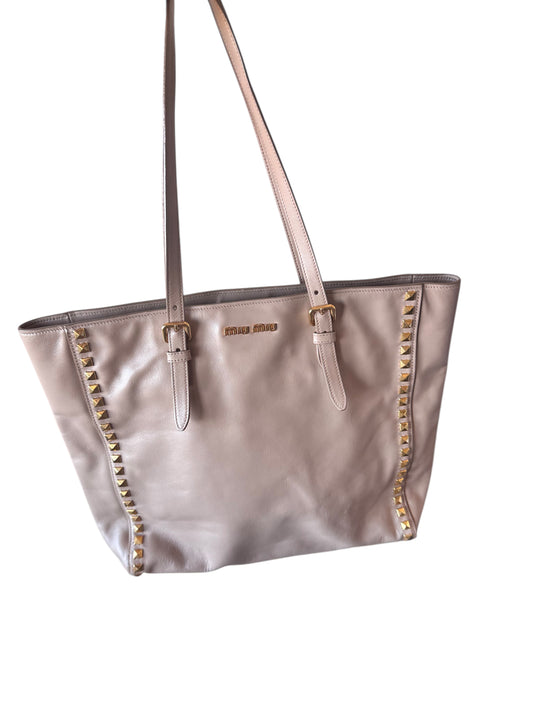 Miu Miu Calf Leather Studded Tote Bag