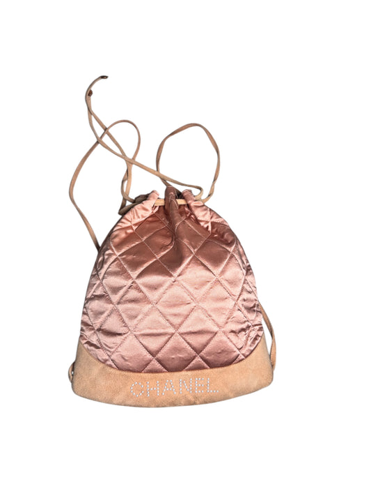 Chanel Satin Suede Quilted Drawstring Backpack