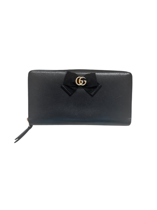 Gucci Marmont Ribbon Zip Around Long Wallet - Black