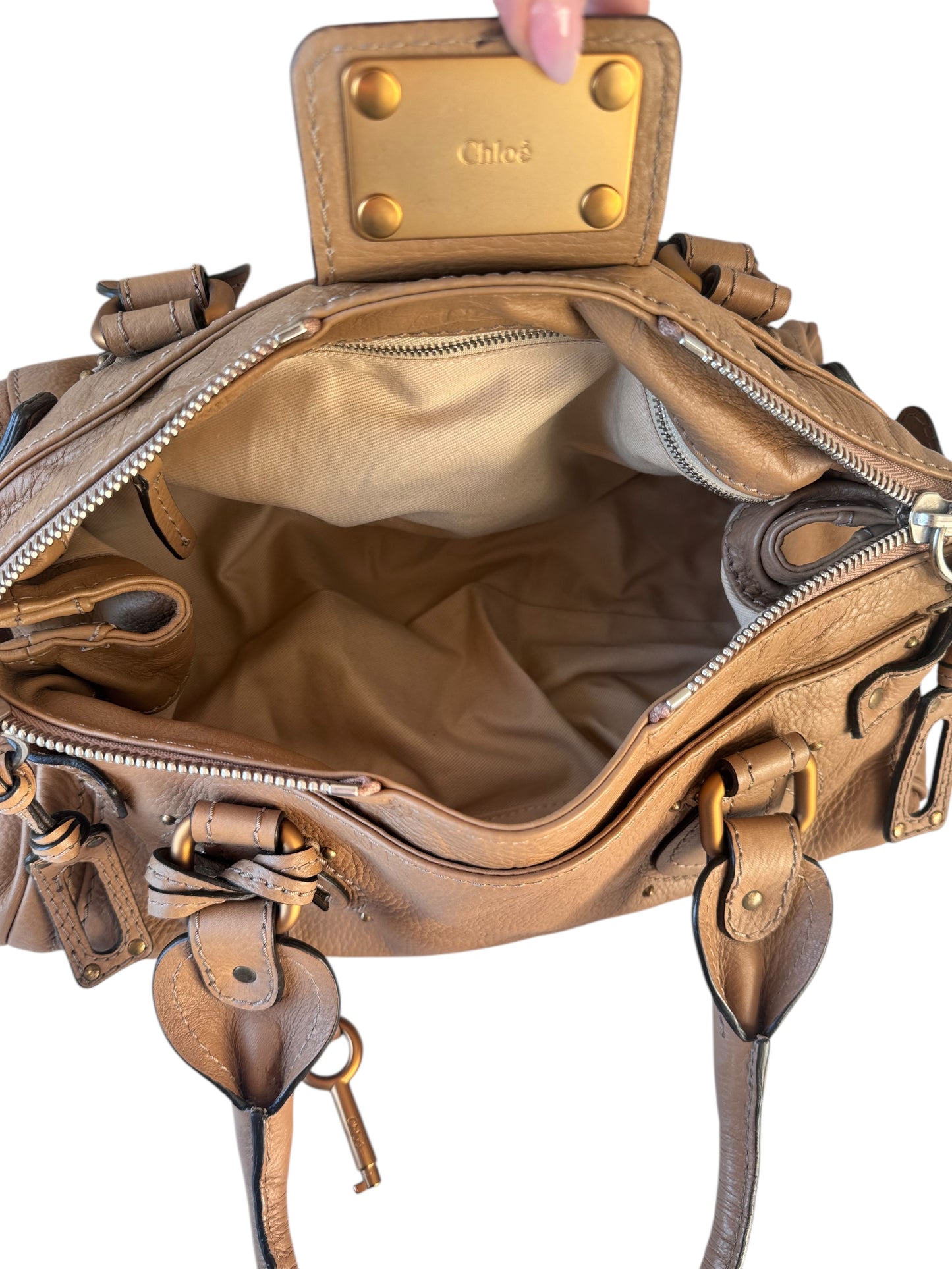 Chloe Paddington Leather Medium Shoulder Bag Beige
