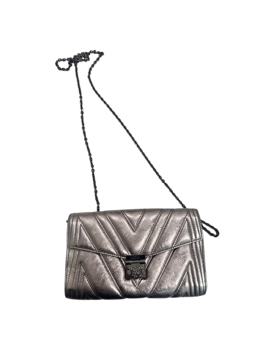 MCM Calfskin Leather Metallic Crossbody/Clutch in Berline Silver w/ Dustbag