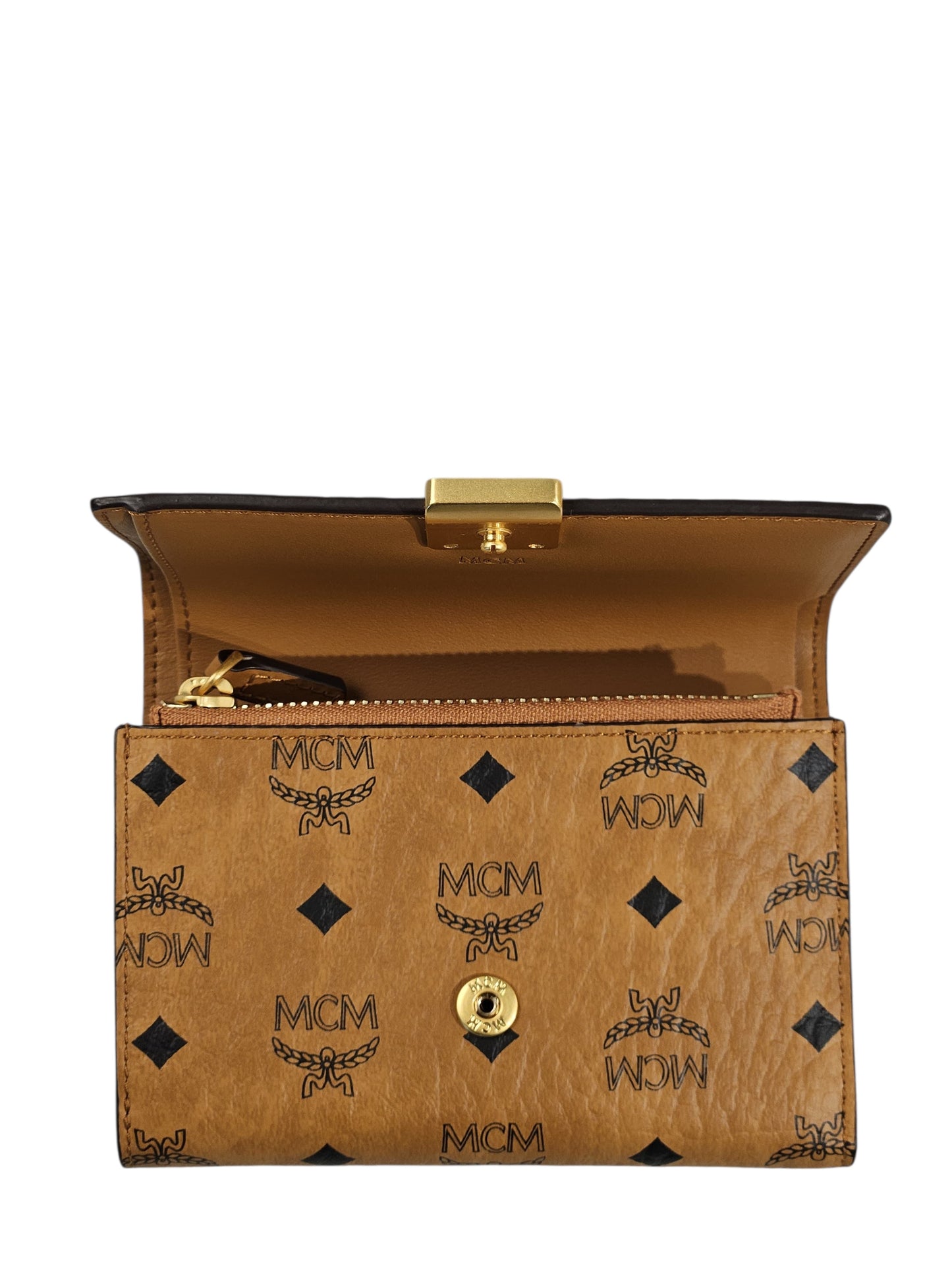 MCM Leather Aren Trifold Wallet in Visetos (Full Set)