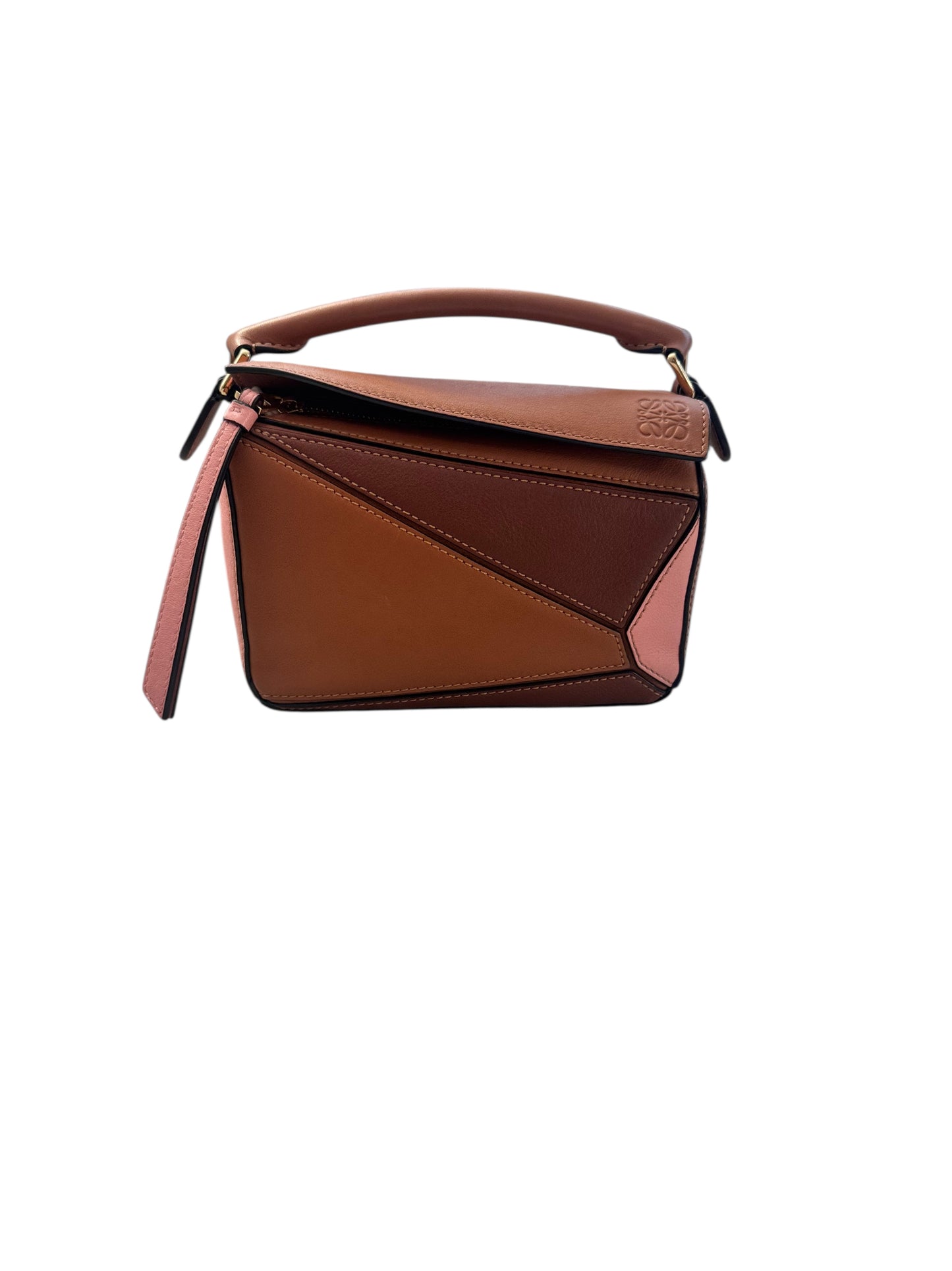 Loewe Calfskin Mini Puzzle Bag (Brown/Tan/Pink)