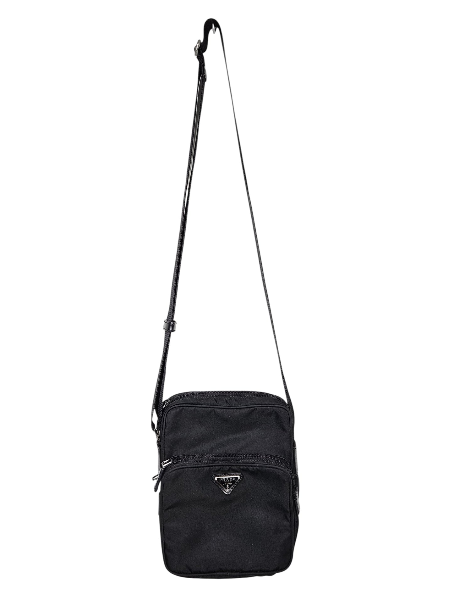 Prada Nylon Triangle Crossbody Bag (Black)