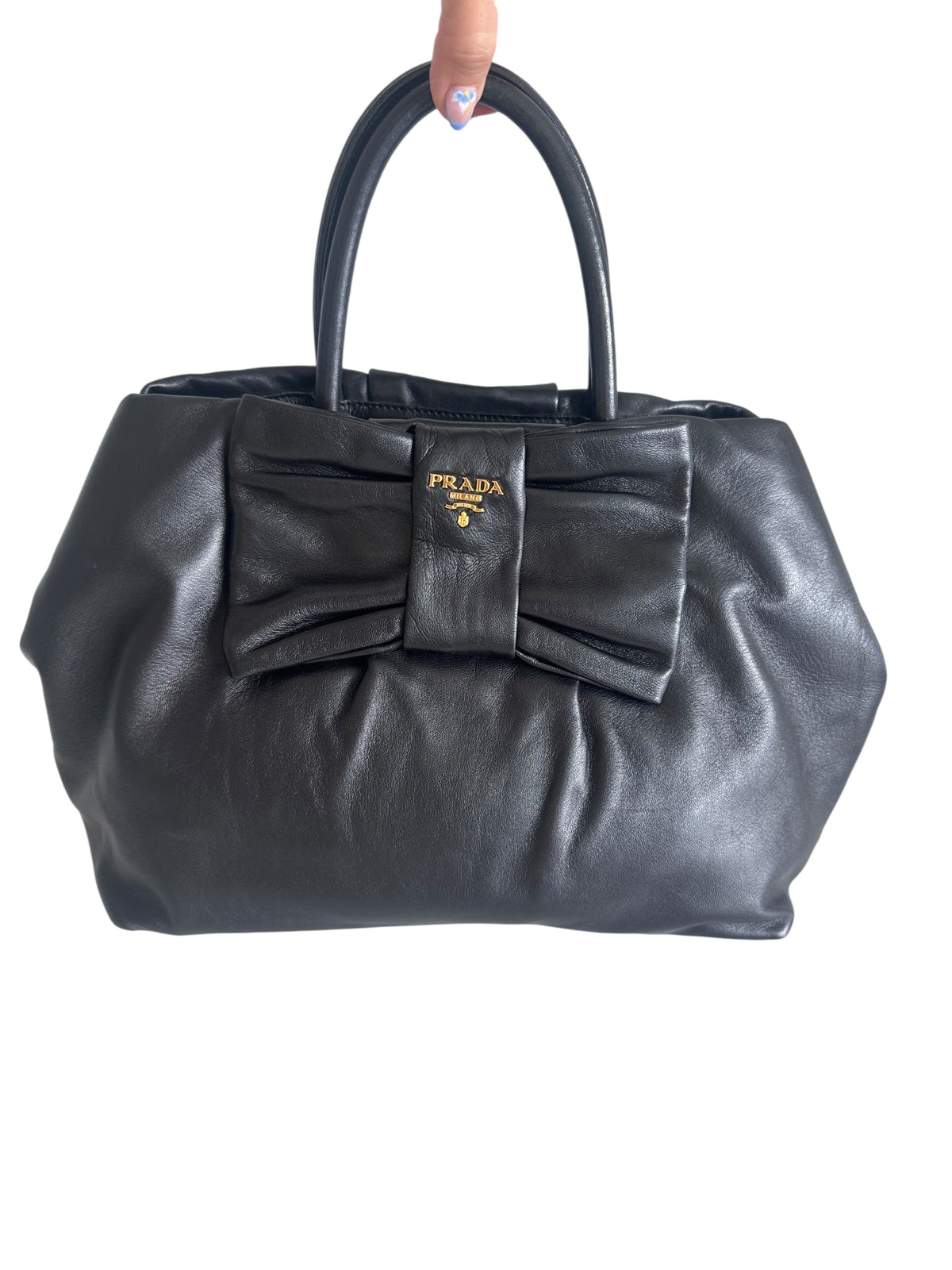 Prada Nappa Leather Ribbon Top Handle Bag (Black)