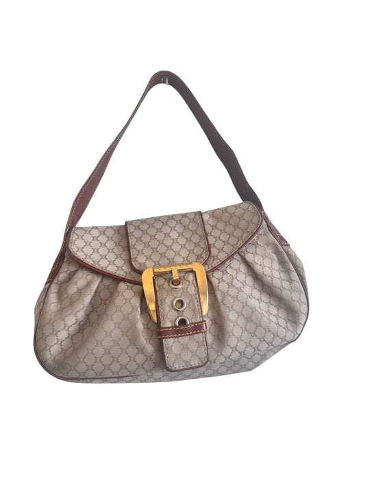 Celine Canvas Macadam Leather-Trimmed Shoulder Bag